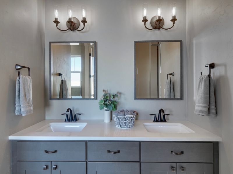 Floating vanity and modern fixtures